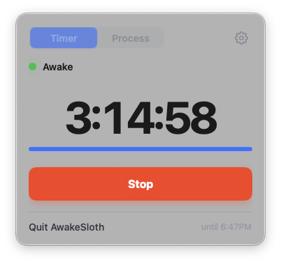 AwakeSloth countdown timer while the Mac stays awake