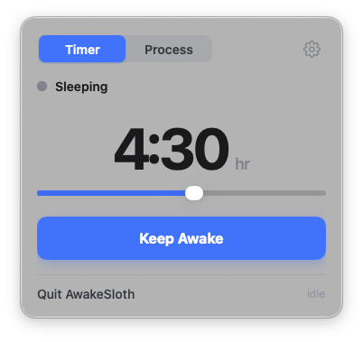 AwakeSloth timer mode with duration slider