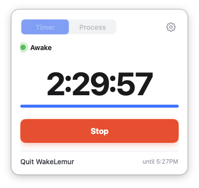 WakeLemur countdown timer while the Mac stays awake