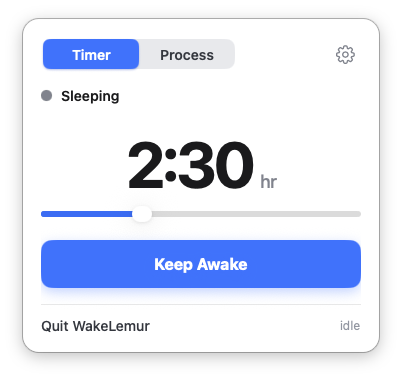 WakeLemur timer mode with duration slider